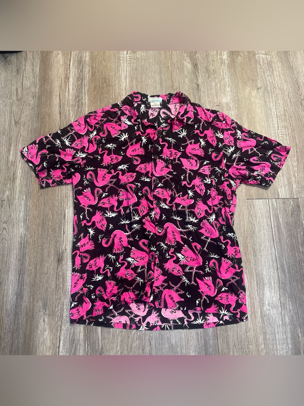 Mens OTC Pink Flamingo Novelty Print Short Sleeve Shirt Size XL